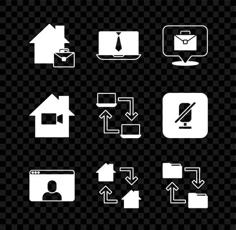Set Online working, Video chat conference, Cloud storage document folder, camera Stock Illustration