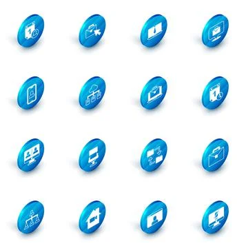 Set Online working, Video chat conference, Time management and icon. Vector Stock-Illustration