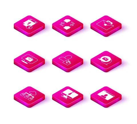 Set Online working, Video chat conference, Freelancer, Briefcase and icon Stock-Illustration