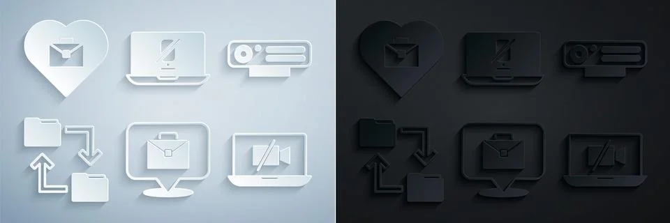 Set Online working, Web camera, Cloud storage document folder, Video Off on l Illustrazione stock