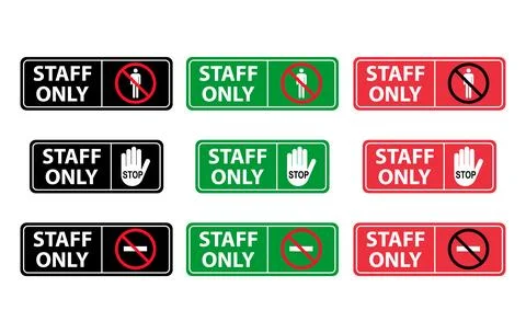 Set of Only staff icon, danger zone symbol, safety entry person sign vector i Stock Illustration
