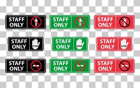 Set of Only staff icon, danger zone symbol, safety entry person sign vector i Stock Illustration