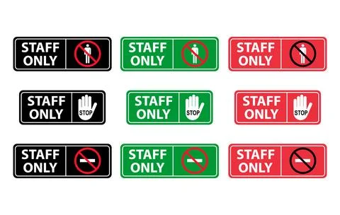 Set of Only staff icon, danger zone symbol, safety entry person sign vector i Stock Illustration