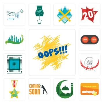 Set of oops, scratch card, masjid, soon, veteran, pirate, sem, convert, futur Free Stock Illustration