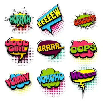 Set oops yummy colored comics book balloon Stock Illustration