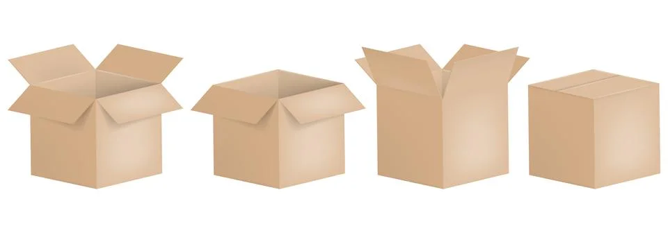 Set of open and closed boxes. Cardboard box. Vector illustration. 库存插图