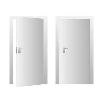 Set of open and closed doors. Classic room concept. Vector illustration Stock Illustration