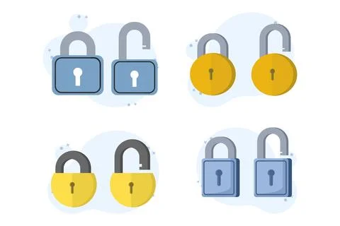 Set of open and closed padlock icons in flat design, representing data security. Stock Illustration