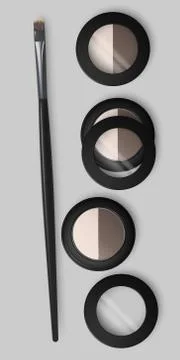 Set of open and closed pallets with eye shadows and brush eye makeup. Double eye Stock Illustration