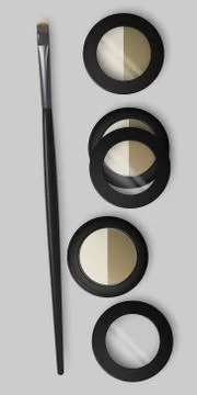 Set of open and closed pallets with eye shadows and brush eye makeup. Double eye Stock Illustration