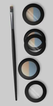 Set of open and closed pallets with eye shadows and brush eye makeup. Double eye Stock Illustration