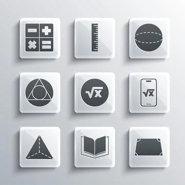 Set Open book, Acute trapezoid shape, Square root of x glyph, Geometric figure Stock Illustration