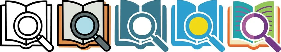 Set of open book and magnifying glass icons Stock Illustration
