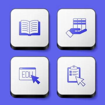 Set Open book, Book donation, Online education and quiz, test, survey icon Stock Illustration