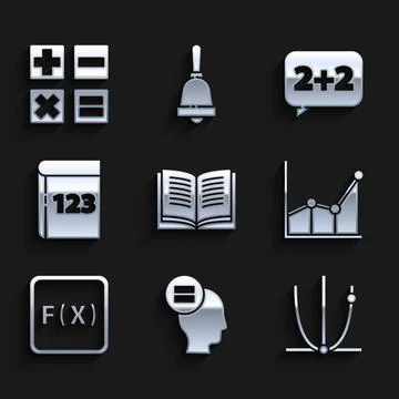 Set Open book, Calculation, Graph, schedule, chart, diagram, Function mathema Stock Illustration