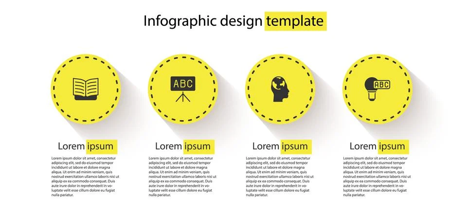 Set Open book, Chalkboard, Learning foreign languages and Creative lamp light Stock Illustration