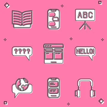 Set Open book, New chat messages notification, Chalkboard, Speech bubbles with Stock Illustration