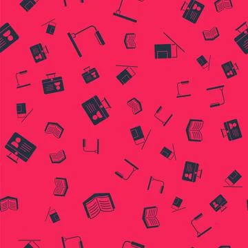 Set Open book, Table lamp, Online class and Eraser or rubber on seamless pattern イラスト素材