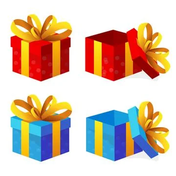 A set of open / closed gift boxes. Vector illustration Stock Illustration