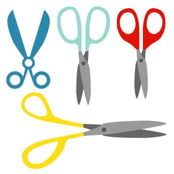 Set of open color scissors on white background. Flat vector illustration. Stock Illustration
