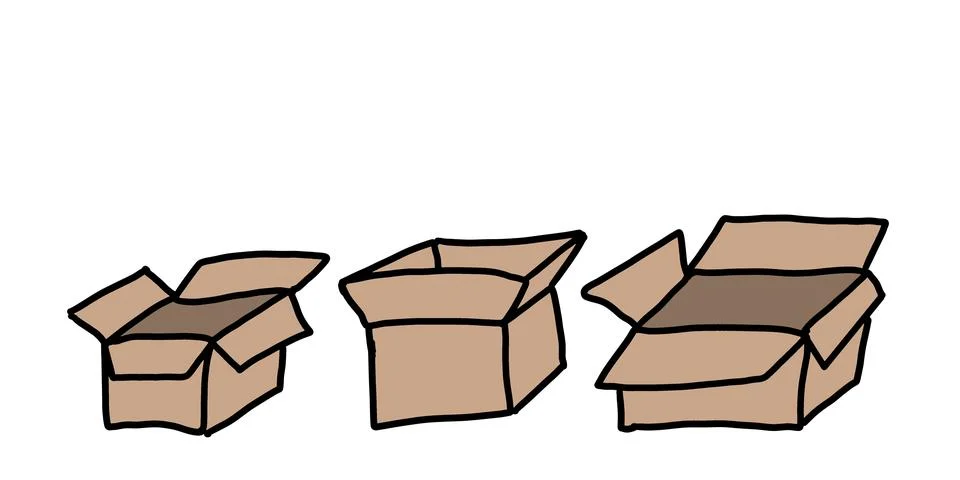 A set of open different boxes on a white background. Illustrazione stock