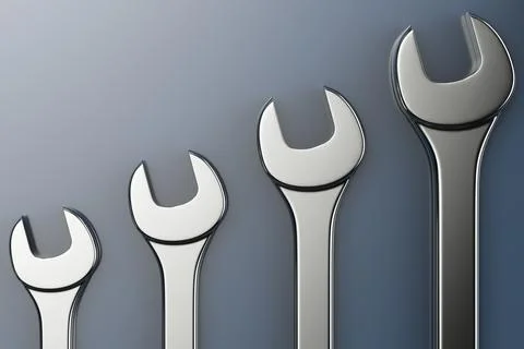 A set of open-end wrenches of different sizes Stock Illustration