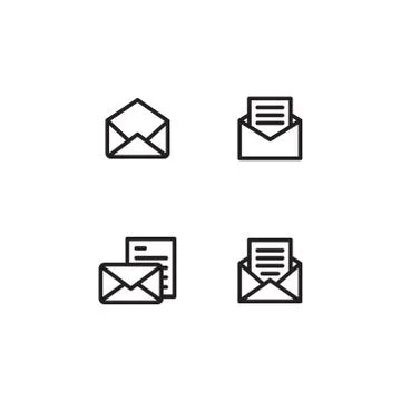 Set of open envelope icon isolated on white background Stock Illustration