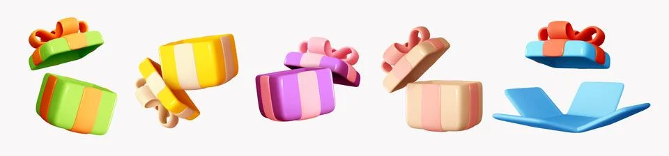 Set Open gift box for surprise. Realistic 3d template empty present boxes. .. Stock Illustration
