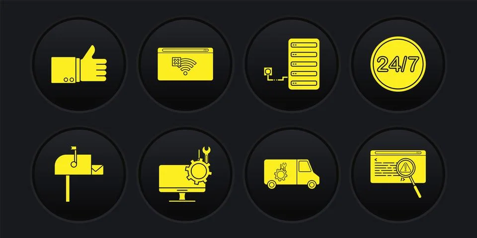 Set Open mail box, Clock 24 hours, Computer monitor service, Car, Server, No Stock-Illustration