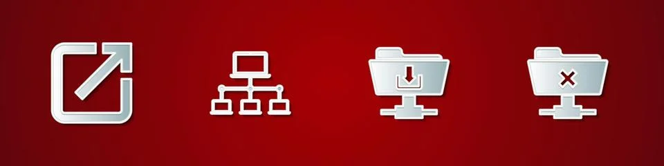 Set Open in new window, Computer network, FTP folder download and cancel Stock Illustration