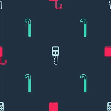 Set Open padlock, Car key with remote and Crowbar on seamless pattern. Vector Illustrazione stock