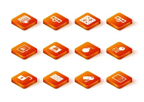 Set Open padlock, Firewall, security wall, Tablet with closed, Laptop Stockillustratie