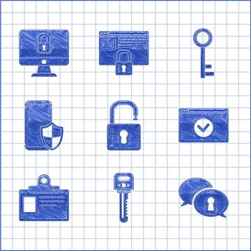 Set Open padlock Key Protection of personal data Secure your site with HTTPS  イラスト素材