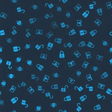 Set Open padlock, Laptop and, Lock and Cyber security on seamless pattern 스톡 일러스트