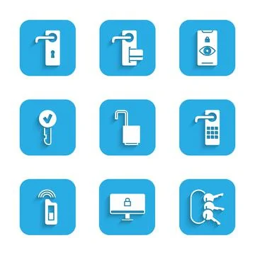 Set Open padlock, Lock on computer monitor, Bunch of keys, Digital door, Car Illustrazione stock