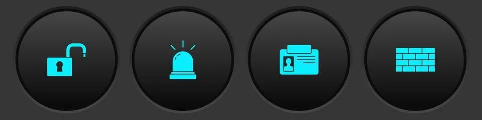 Set Open padlock, Motion sensor, Identification badge and Firewall, security Illustrazione stock