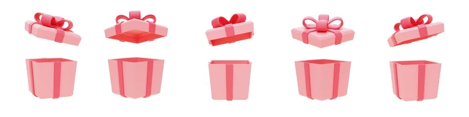 Set of open pink gift boxes ,3d render Stock Illustration