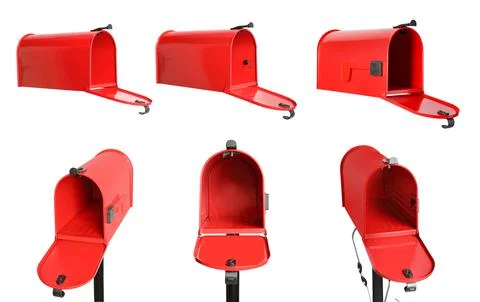 Set with open red letter boxes on white background Stock Photos