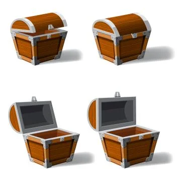 Set opened and closed antique treasure chest, set icons, game and UI elements イラスト素材