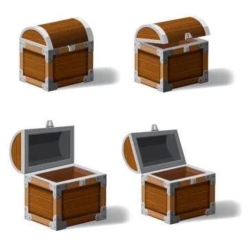 Set opened and closed antique treasure chest, set icons, game and UI elements 스톡 일러스트