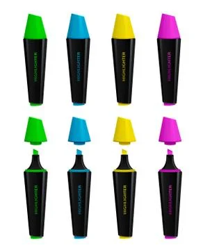 Set of opened and closed highlighters Stock Illustration