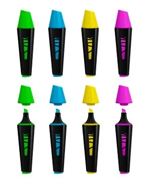 Set of opened and closed highlighters Illustrazione stock