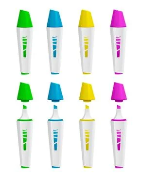 Set of opened and closed highlighters Stock Illustration