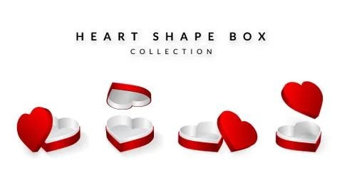 Set of opened heart shape gifts box. Valentines Day Collection box design. Ve Stock Illustration