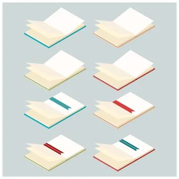 Set of opened isometric books Stock Illustration