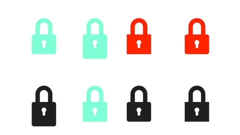 A set of opening locks. Black and colored locks. The lock closes. Stock Footage 122703780