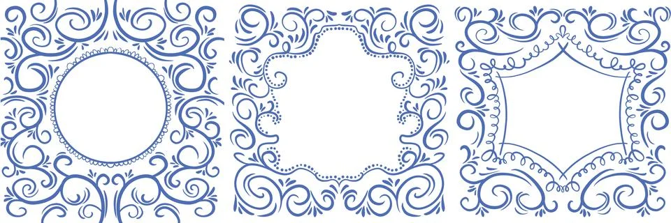 Set of openwork frames for a wedding monogram. Freehand drawing. Frame for weddi Stock Illustration