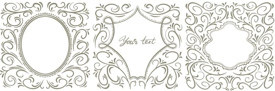Set of openwork frames for a wedding monogram. Freehand drawing. Frame for weddi Stock Illustration