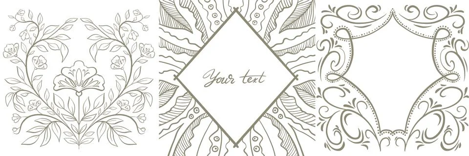 Set of openwork frames for a wedding monogram. Freehand drawing. Frame for weddi Stock Illustration