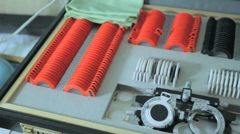 Set an ophthalmologist for vision testing in patients, close-up Video stock 63437755